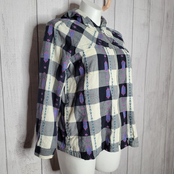 Woolrich Harrington Eco Rich Black White Grey Hooded Plaid Aztec Jacket Size XL - Picture 3 of 12